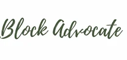 Block Advocate logo in cursive green font
