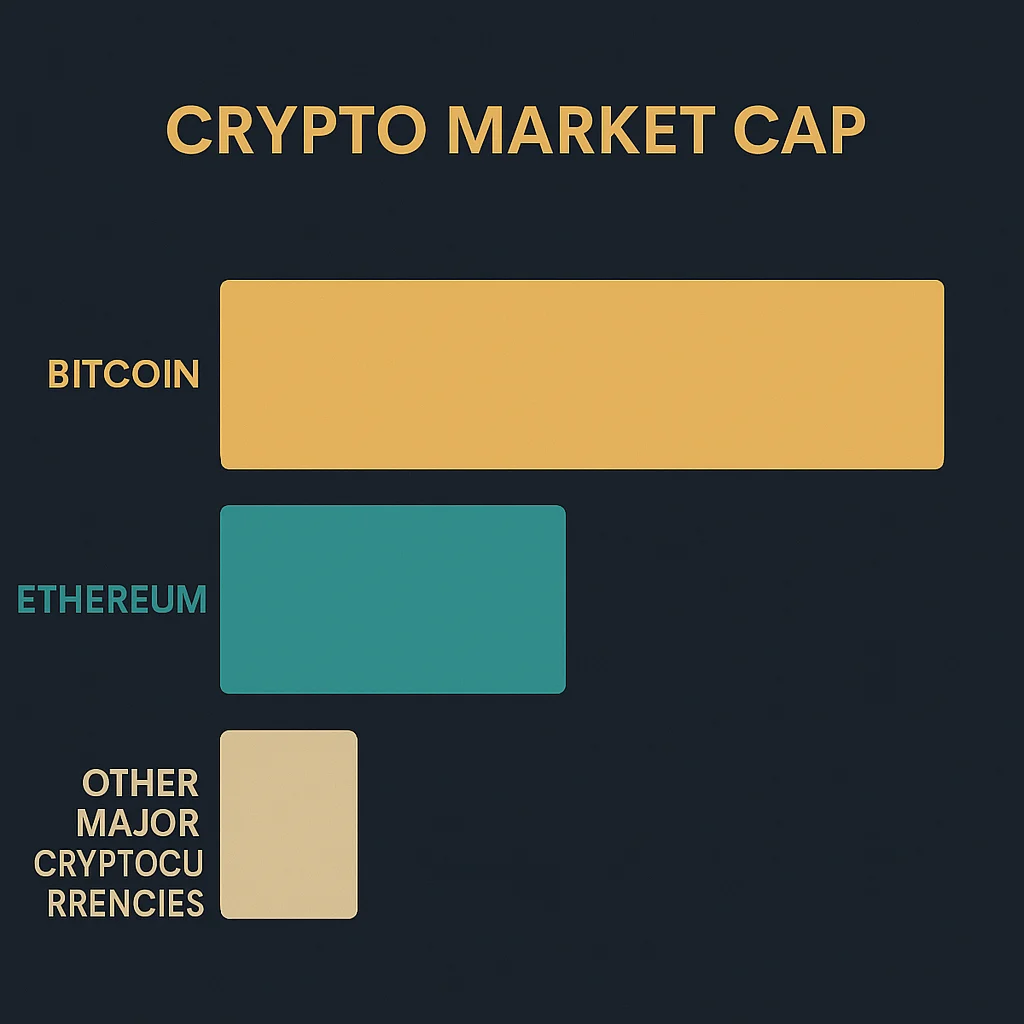 Bar chart comparing market caps of Bitcoin, Ethereum, and other major cryptocurrencies