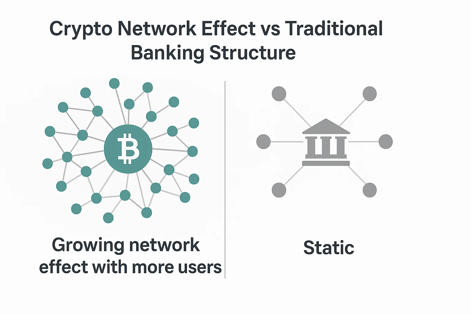Smaller infographic showing Bitcoin network growth with more users vs static traditional banking model