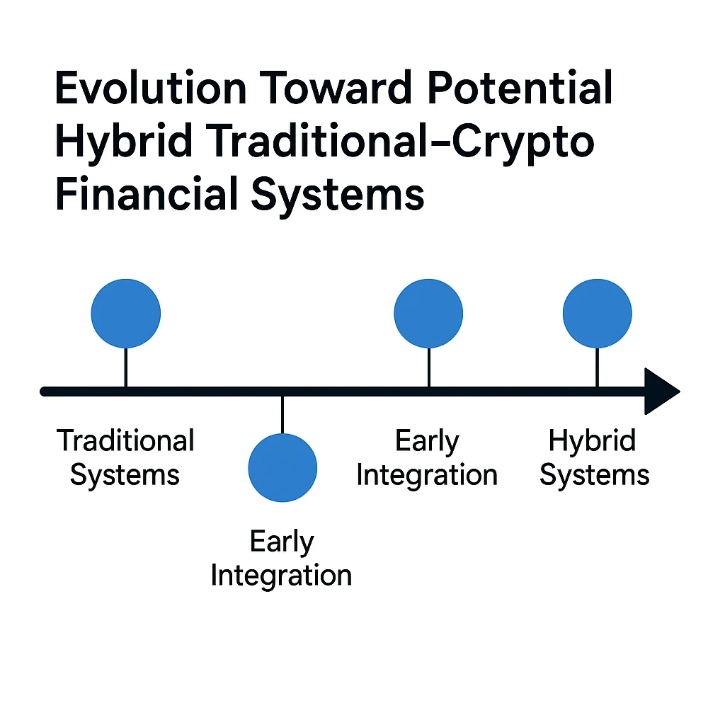 Timeline showing evolution from traditional financial systems to crypto-integrated hybrid systems